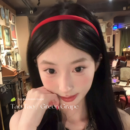 高级感丝绸缎面复古红色发箍韩系网红细头箍ins气质可爱甜美发饰