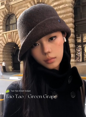 法式赫本风千金黑色羊毛翻檐礼帽女2026新款秋冬高级感渔夫帽子