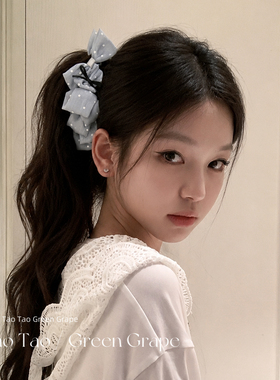 韩系灰色波点蝴蝶结香蕉夹女2026新款发量多大号后脑勺高马尾竖夹
