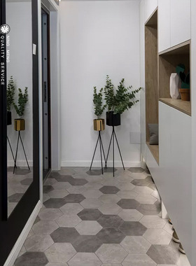 北欧复古水泥六角砖灰色艺术花砖卫生间墙砖厨房厕所防滑地砖瓷砖