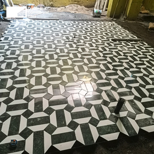天然大理石墨绿色法式石材拼花马赛克别墅酒店大堂卫生间工程地砖