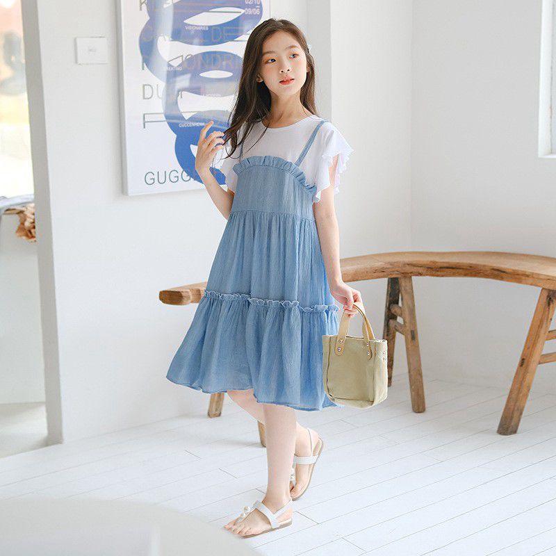 女童假两件韩版夏季连衣裙