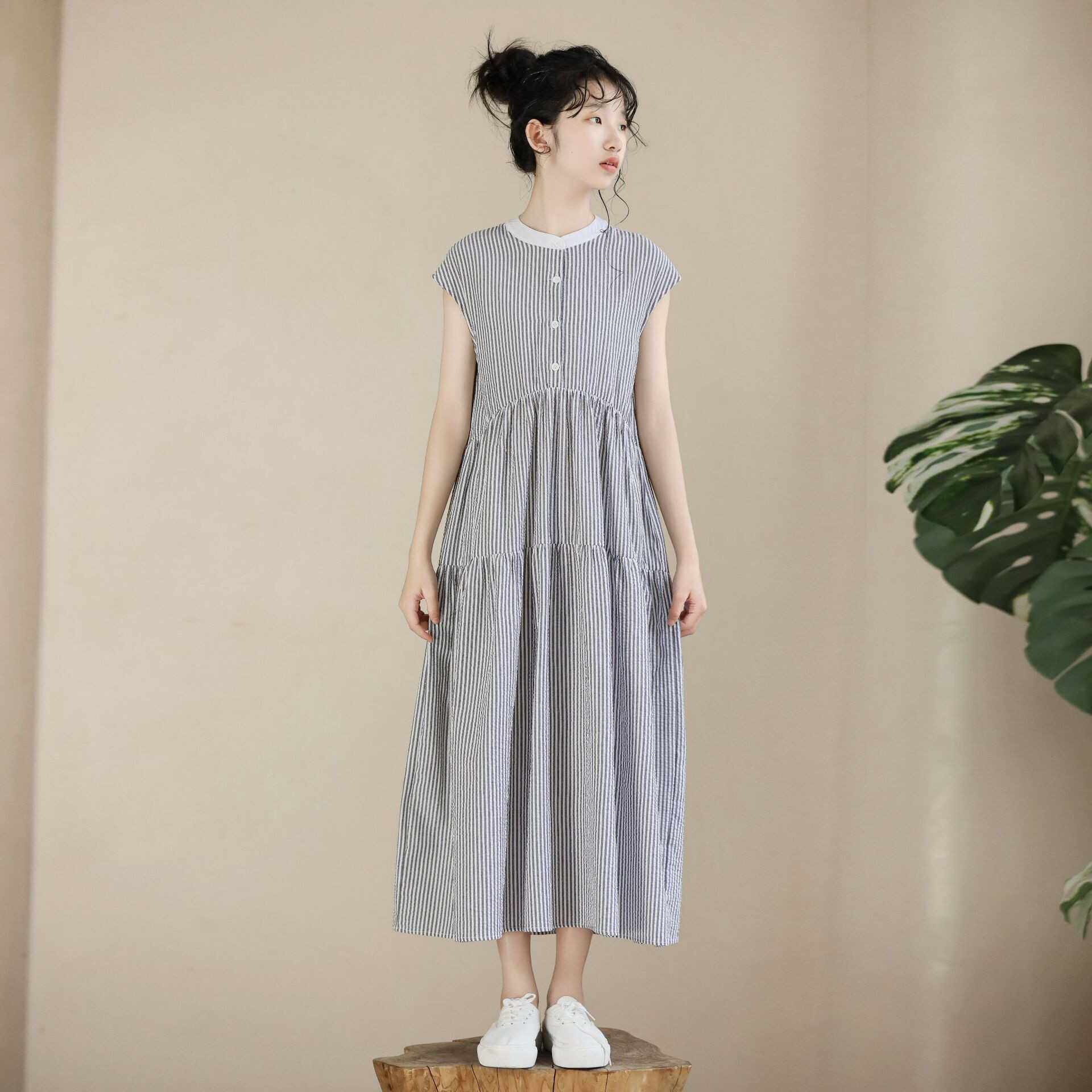 条纹女童连衣裙设计感女童夏季