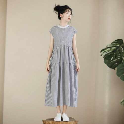 条纹女童连衣裙设计感女童夏季