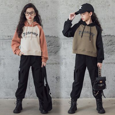 女童休闲加绒秋冬拼色卫衣