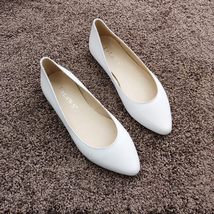 真皮平底单鞋简约浅口白色大码