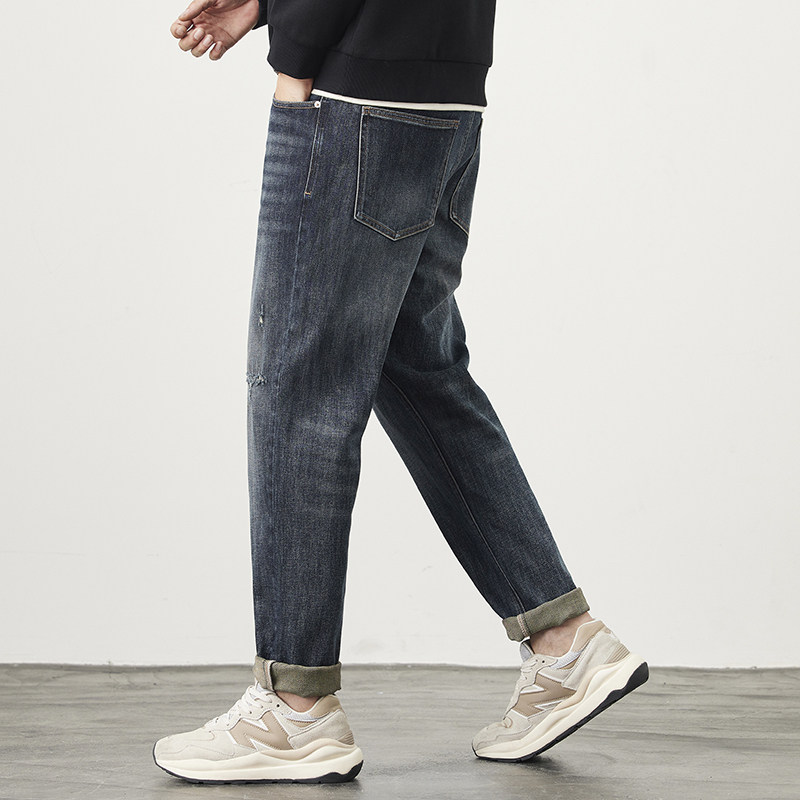 7号仓库昱本男装新款秋冬锥形小脚时尚潮流水洗哈伦牛仔裤男