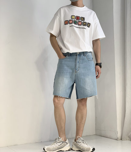 DY拉链短裤拼色夏季带须