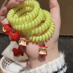 ins新款 苹果果绿夏日糯米饭电话清新巨显白高级头绳发绳甜美学生