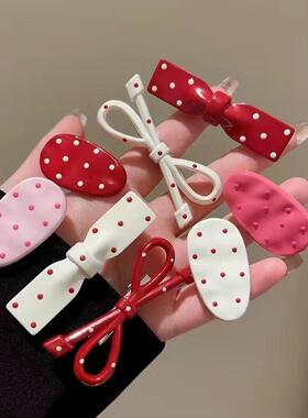 安可拉红色椭圆波点蝴蝶结小号发夹可爱学生侧边刘海碎发夹发饰女