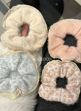 毛绒大肠发圈蕾丝2025新款高级头绳丸子马尾发绳少女秋冬发饰