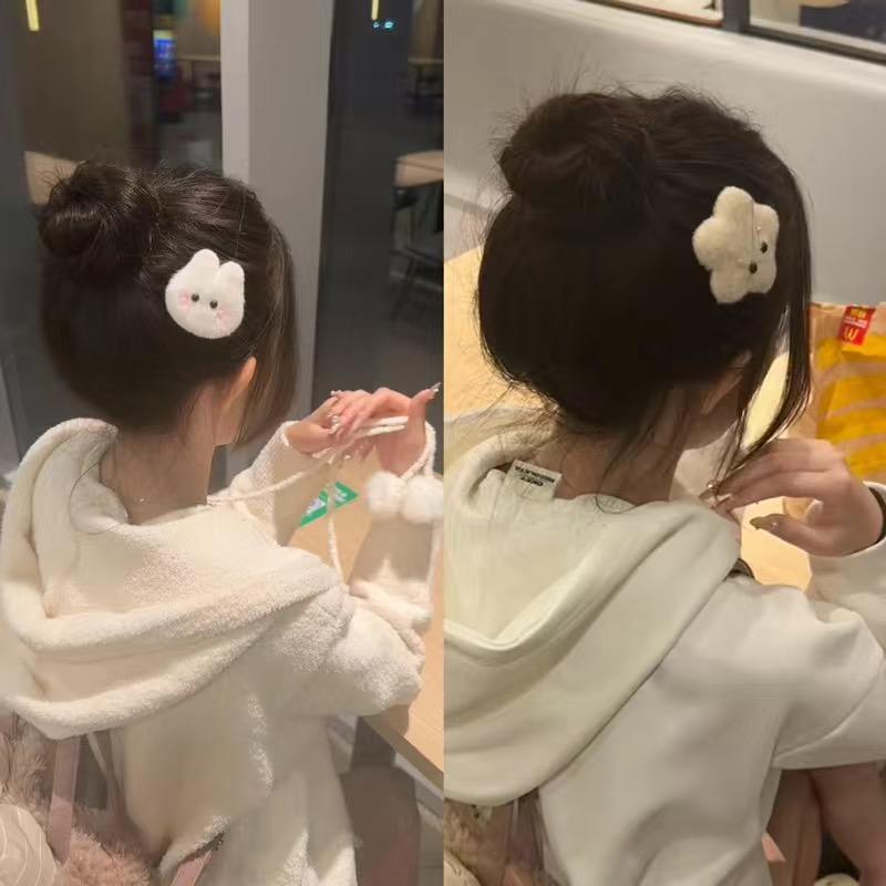 毛绒珍珠腮红花朵兔兔可爱发圈发夹星星软萌少女海边夹发饰品
