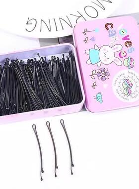 韩版黑色一字发夹影楼专用小夹子钢铁夹刘海边夹发卡发饰盒装