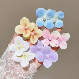 小清新甜美仿真双花朵珍珠发夹少女前额碎发夹侧边鸭嘴夹头饰发卡