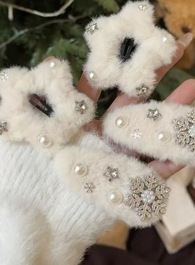 冬日来信秋冬毛绒雪花星星发夹侧边氛围甜美可爱韩系发卡刘海