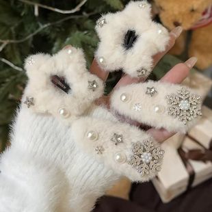 冬日来信秋冬毛绒雪花星星发夹侧边氛围甜美可爱韩系发卡刘海