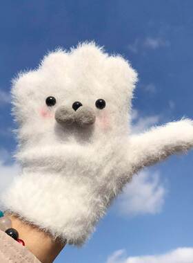 ins初雪秋冬季保暖手套星星仿貂毛绒绒卡通可爱保暖骑行手套