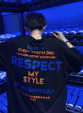 潮牌t恤男宽松嘻哈情侣短袖ins潮流百搭夏季半袖男生上衣2023新款