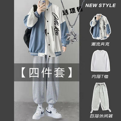 棒球服外套男士潮牌痞帅夹克套装