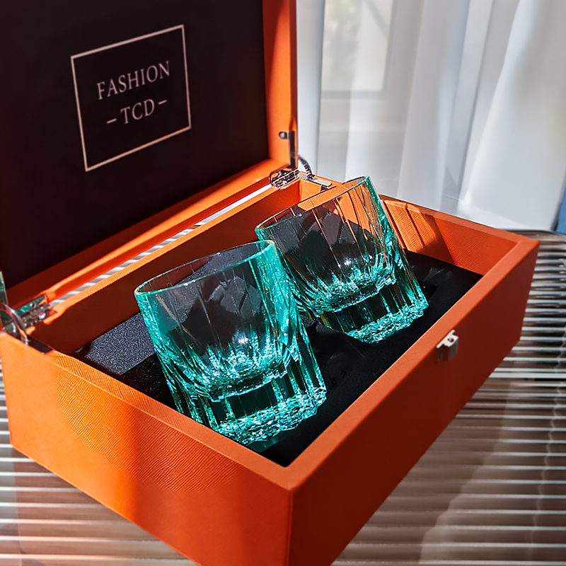 高级轻奢水晶K9日式水晶玻璃星芒威士忌酒杯对杯礼盒套装伴手礼物