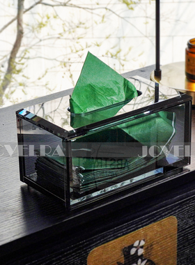 轻奢水晶玻璃纸巾盒洗脸巾盒子梳妆台抽纸盒客厅装饰纸巾架抽纸盒