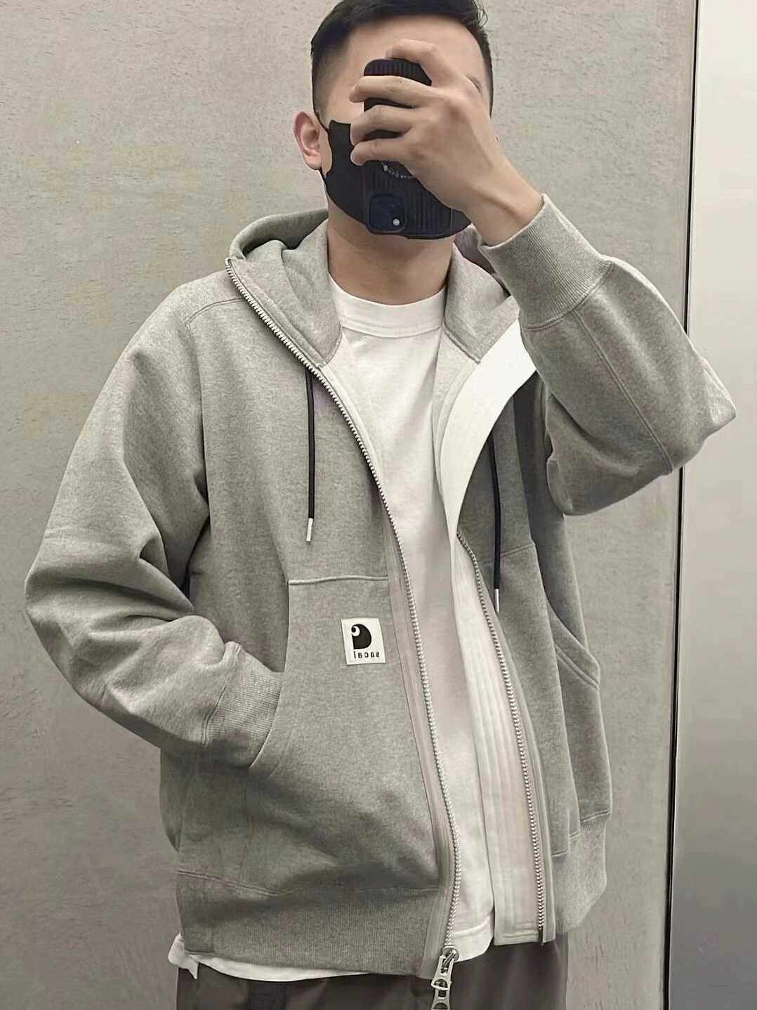 拆解制作Sac联名拉链帽衫开衫连帽卫衣经典解构撞色拼接抓绒外套