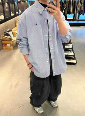 小众卡特vip抽绳刺绣小标宽松百搭条纹刺绣logo长袖衬衫外套男女
