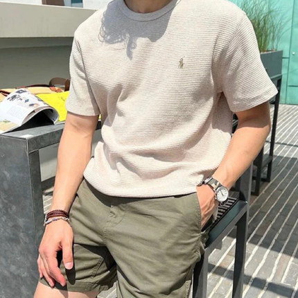 重磅!小马刺绣经典华夫格针织短袖T恤男女宽松休闲百搭上衣打底衫