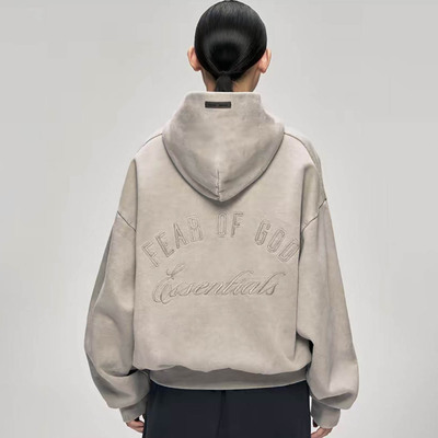 FOG CRAZY复线ESSENTIALS高街休闲宽松刺绣花体字母开衫卫衣潮