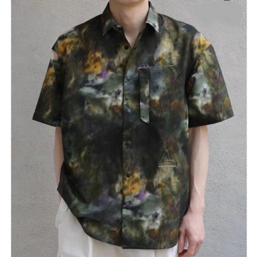 Roa风格!日系户外机能风速干透气短袖拼接迷彩衬衫男女凉感上衣