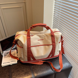 日系休闲运动包干湿分离大容量旅行包帆布手提健身包可登机行李包