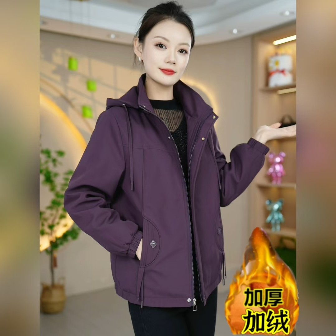 妈妈装冬季新款加绒加厚连帽派克服中年女装时尚百搭防风保暖外套