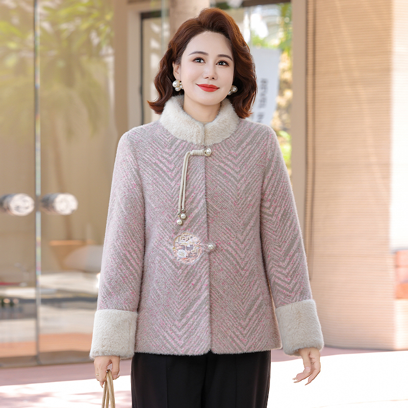 2025新款妈妈冬装加绒加厚棉服中年仿水貂绒大衣中老年保暖外套女