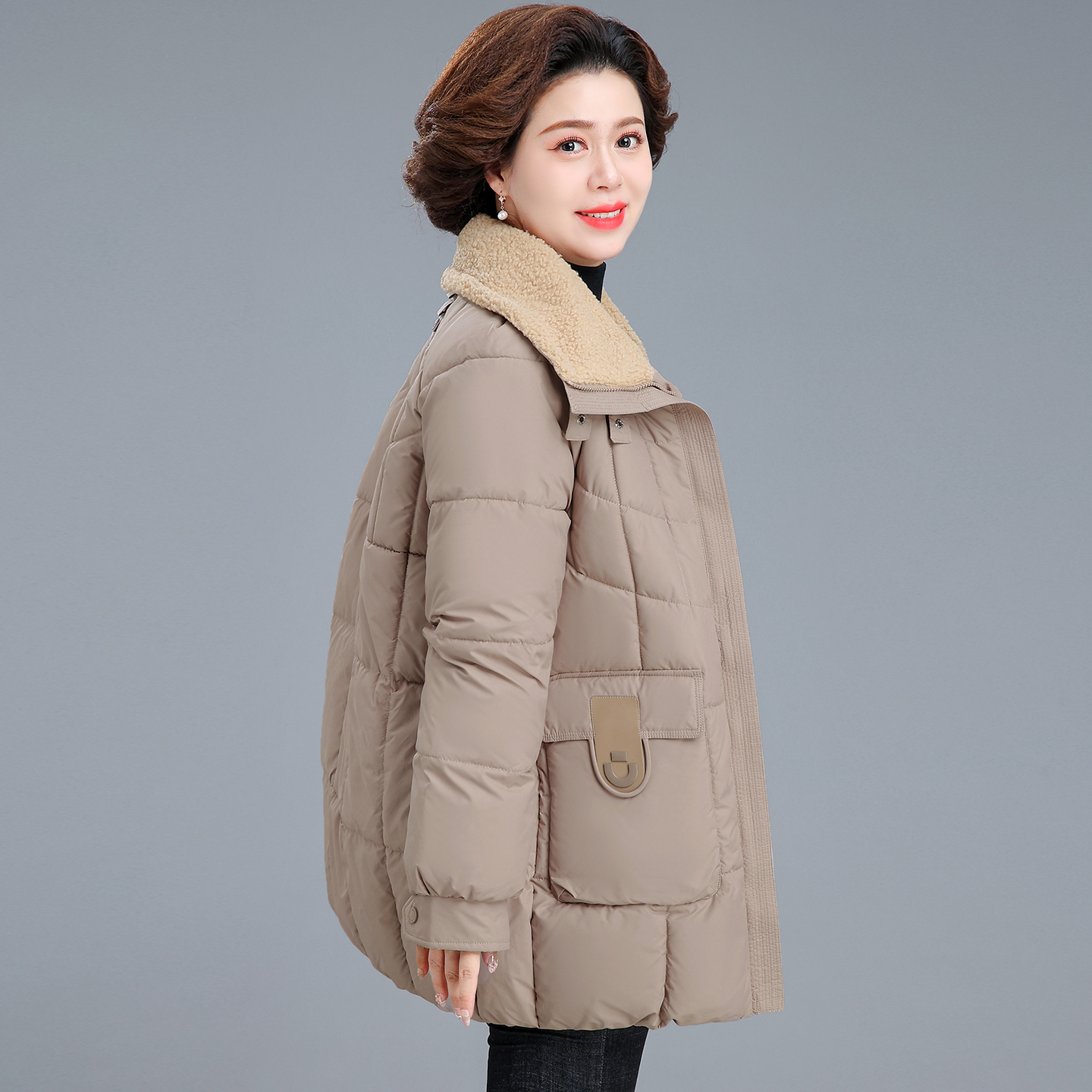 时尚休闲棉服女中长款高端中年妈妈冬装新款加厚保暖棉衣减龄外套