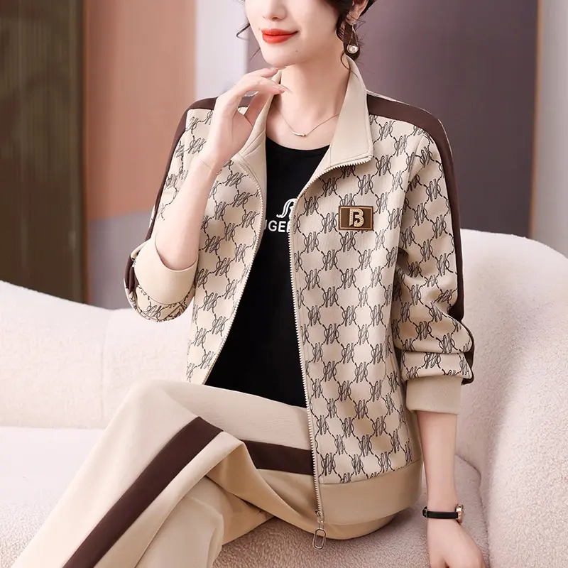 中年妈妈女装时尚外套洋气休闲卫衣2025春秋季新款中老年运动套装