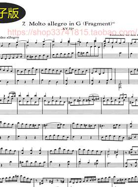 德国骑熊士版 莫扎特Allegro in G major, K.72a-钢琴谱 古典乐谱