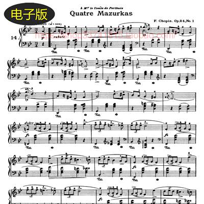 美国希尔默版 肖邦 玛祖卡Mazurka  Op.24  No.1-No.4钢琴谱共4首