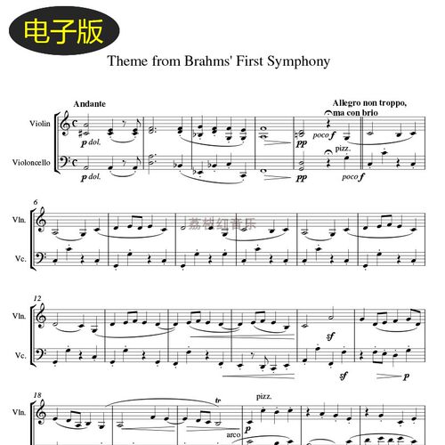 Theme from Symphony No.1大提琴与小提琴合奏谱二奏谱总分谱v564