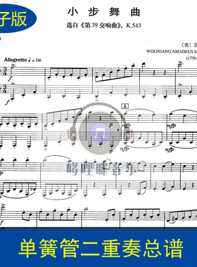 小步舞曲 选自第39交响曲 K.543 伴奏音频 单簧管二重奏乐谱c1018