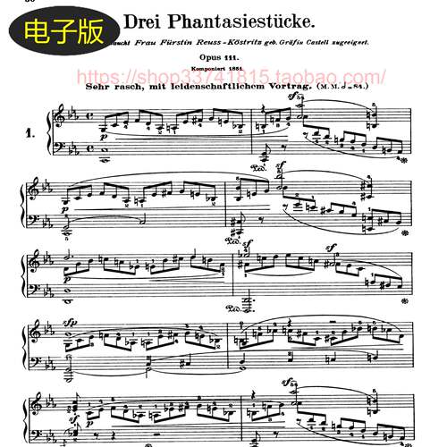 德国彼得斯版 舒曼3首幻想曲Fantasiestücke Op.111钢琴谱 古典