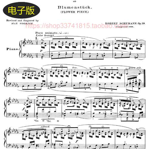 美国希尔默版  舒曼花之歌Blumenstück Op.19 钢琴谱 古典乐谱