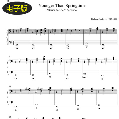 高清乐谱 Younger Than Springtime钢琴二重奏谱双钢四手联弹f479
