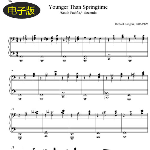 高清乐谱 Younger Than Springtime钢琴二重奏谱双钢四手联弹f479