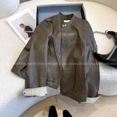 设计感小众条纹拼接休闲短皮夹克上衣潮 皮衣外套女新款 CCHEN