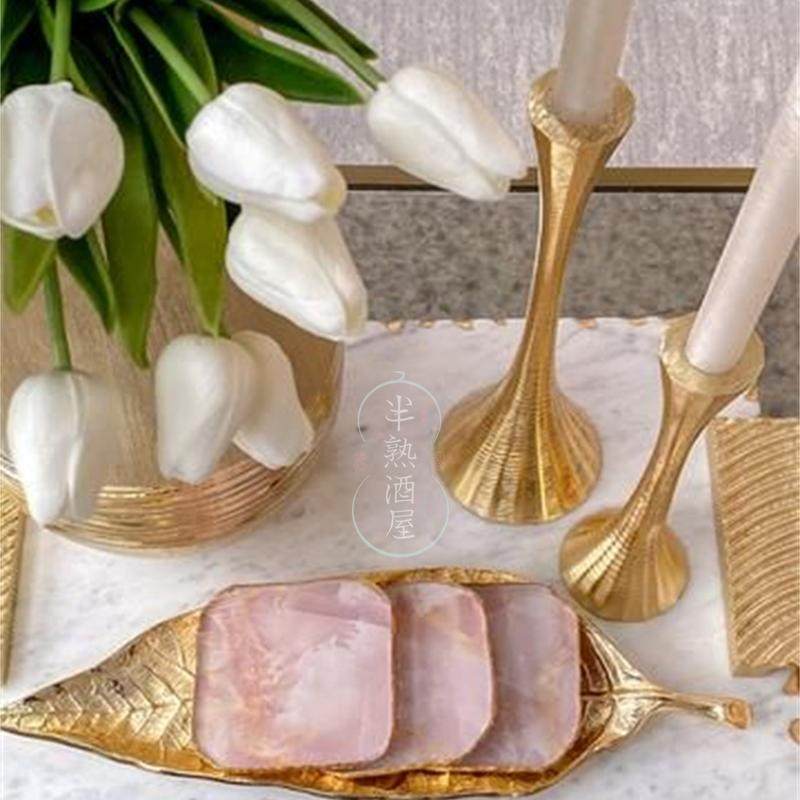 轻奢镀铜描金漆杯拍照饰品手办底座垫杯托置物天然石镀金玛瑙片