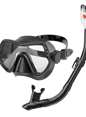 浮潜面罩+硅胶干式水下呼吸器套装护鼻一体自由潜水面镜浮潜装备