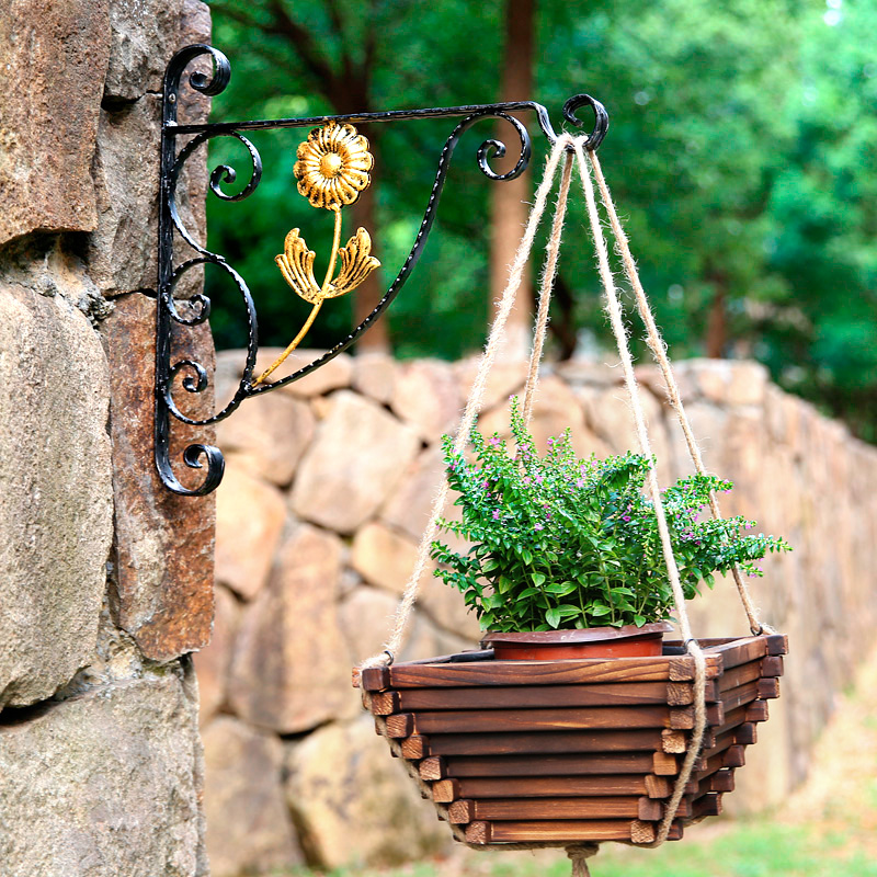 悬挂式花盆防腐木吊兰盆垂吊盆壁挂挂盆麻绳吊篮花篮多肉花槽户外