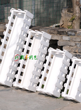 白色花盆栅栏 壁挂式花槽防腐木花箱长方形阳台栏杆实木花架挂钩