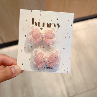 韩粉蝴蝶结宝宝发卡可爱蕾丝花边侧边刘海夹全包胎发夹不伤发头饰