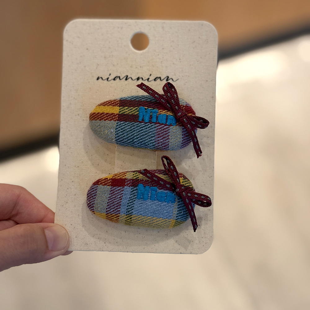 niannian念念儿童布艺碎发夹发饰可爱格纹女童蝴蝶结刘海bb夹发卡